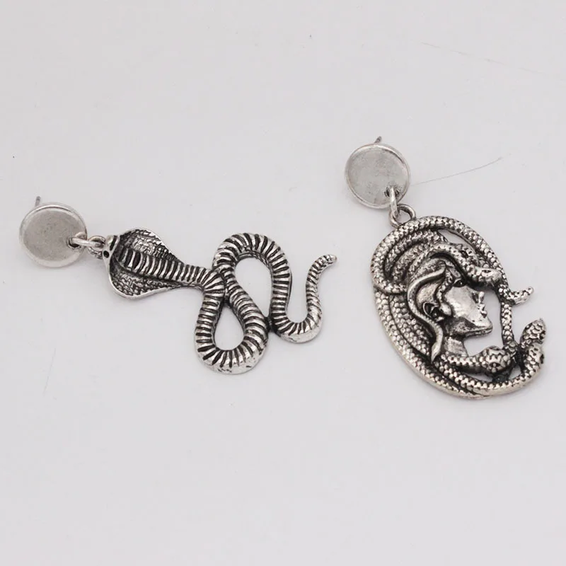 Винтажные серебряные серьги в виде змей Hydra для женщин ювелирные изделия европейские серьги-гвоздики готические женские серьги с головой девушки подарок E299