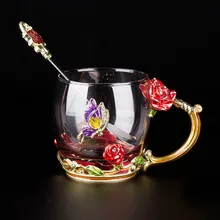 Чашка с розами домашняя кружка парная чашка молока праздничный подарок Хрустальная чашка Персонализированная стеклянная рюмка коктейльное стекло