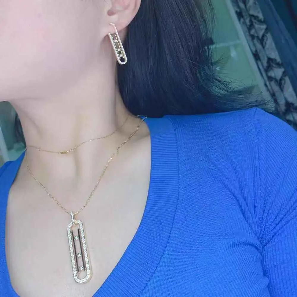 HIBRIDE Luxury Geometry Link Stackable Necklace Earring Beautiful Full Cubic Zircon Fashion Charm Women Party Jewelry GiftN-1302 - Image 4