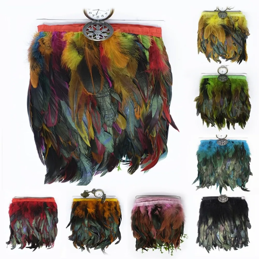 Description Picture 2 of itemWholesale 5-10m 10-18CM Natural Chicken Rooster Tail Feathers Trim Strip Wedding Party Clothing White Rooster Feather Ribbon