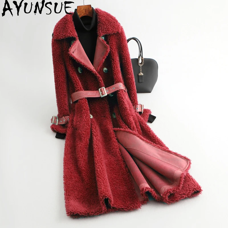 Ayunsue Giacca Invernale Donna Caldo Cappotto In Vera Pelliccia Donna Parka Elegante Lungo Pecora Tosata Donna Parka Manteau Fourrure Femme W4679