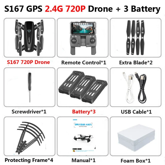 2.4G 720P 3B Foam S167 gps Дрон с камерой 5G RC Квадрокоптер Дрон 4K wifi FPV складной вне точки Летающий жесты фотографии вертолет для видеосъемки игрушка - Цвет: 2.4G 720P 3B Foam