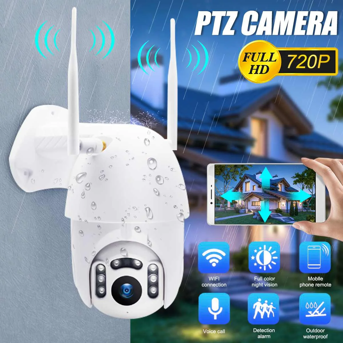 

720P WiFi Camera Outdoor Wall Cloud Storage Wireless PTZ IP Camera Waterproof IP IR Night Vision Camera Home Surveillance Camera