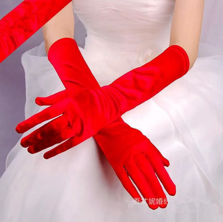 Сатиновые женские длинные перчатки, женские локоть, защита от солнца, перчатки для вождения, для оперы, вечеринки, выпускного вечера, женские перчатки - Цвет: Red