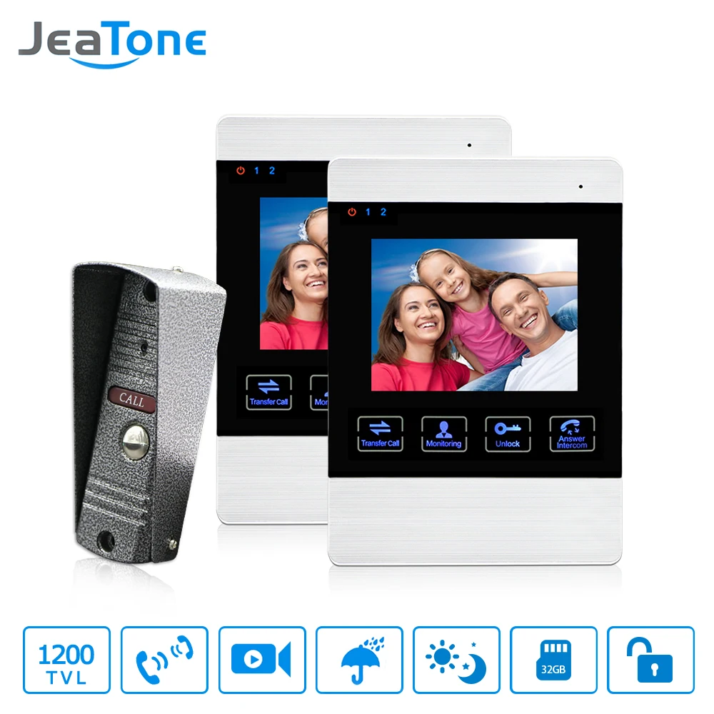 JeaTone 4 Inch Visual Video Door Phone Doorbell Camera Wire Drawing Acrylic Case Monitor Door Alarm Entry Home Intercom System JeaTone 4 Inch Visual Video Door Phone Doorbell Camera Wire Drawing Acrylic Case Monitor Door Alarm Entry Home Intercom System