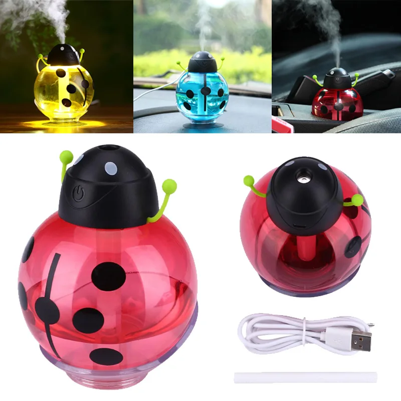 USB Арома диффузор мини увлажнитель тумана божья коровка мультфильм дизайн инкубатор автомобиля портативный путешествия освежитель воздуха огни очиститель