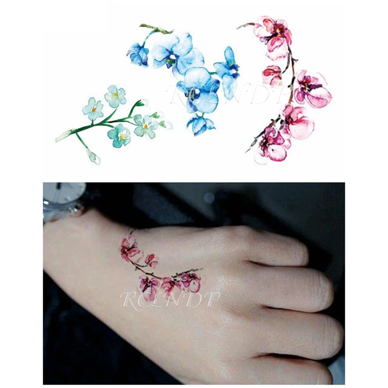 水移動の偽の入れ墨 水彩画 桃の花 女性のための防水一時的な入れ墨 消えるタトゥー Aliexpress