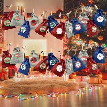 

Christmas 2020 Advent Calendar 24 Days Hanging Drawstring Candy Bag with Sticker 67JB