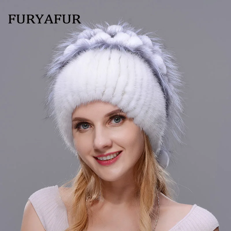 frau зимняя русская pelz mode echt pelzmutze nerz kaninchen naturliche fuchs stricken wolle ski hut warme ohr schutz reis