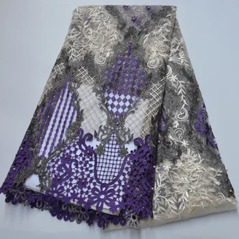 

(5yards/lot) high quality African French net lace fabric with wonderful embroidered cord lace border and beads for party PL225