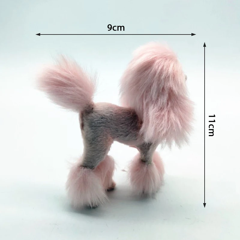 Plush Toy Ornament Crafts Dog Statue Ornament 4 Inch Pink Poodle Figure Simulation Dog Plush Toys Gift Crafts Home Decoration Living Room Decoration