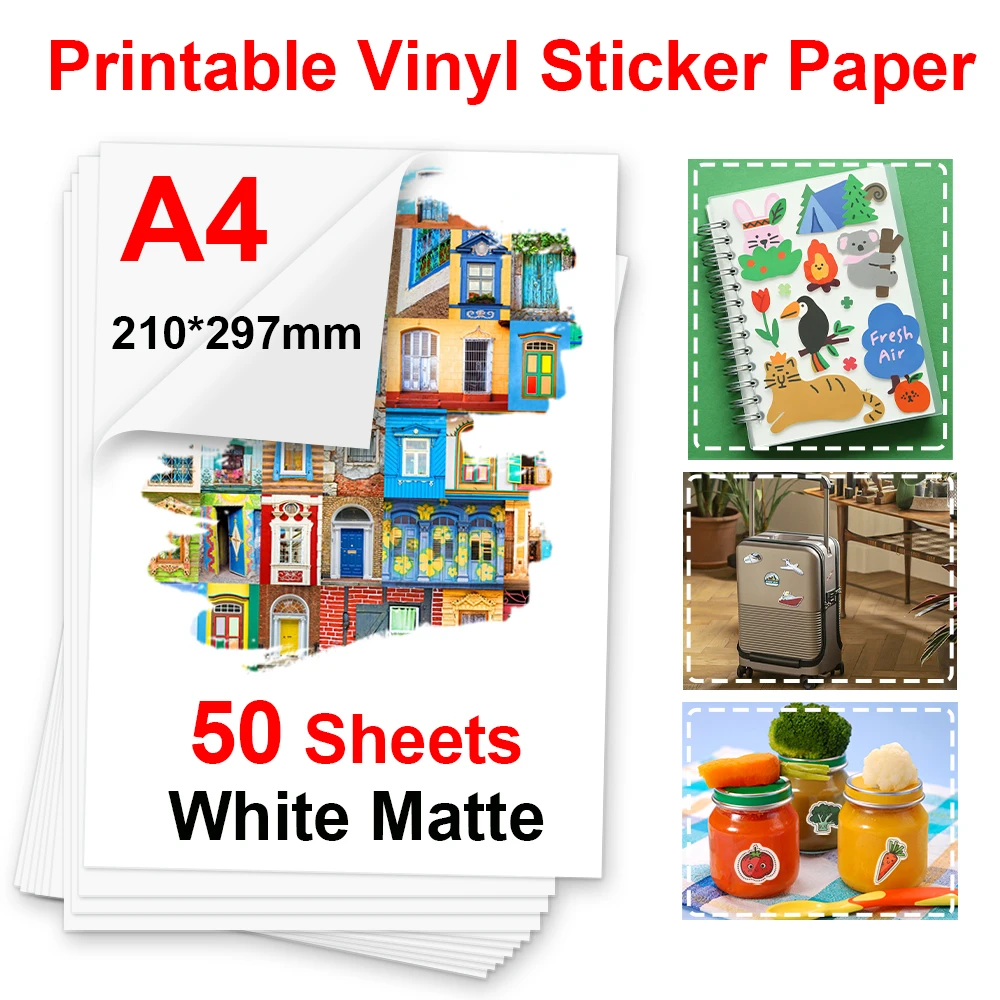 50Sheet Transparent White Rainbow Holographic Printable Vinyl Sticker Paper A4 Waterproof Self-adhesive Paper For Inkjet Printer