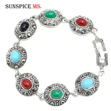 SUNSPICEMS богемский винтажный браслет для женщин Античный Золотой Серебряный цвет Браслеты Стразы цепочка турецкие этнические Свадебные украшения