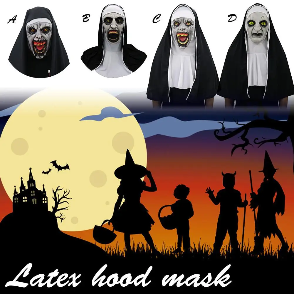 Маскарадная маска на Хэллоуин, карнавальный костюм зомби, фильм ужасов, страшный женский головной убор для лица призрака, маска монашки, серия, маска монашки на Хэллоуин