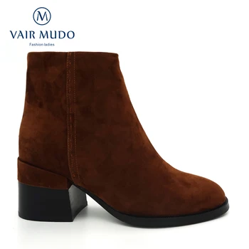 

VAIR MUDO Ankle Boots Autumn Winter Elegant Sexy Boots Thick Heels Fashion For Women Adult Genuine Leather Women Zipper DX68