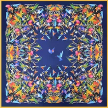 Новое поступление саржевый Шелковый квадратный шарф для женщин натуральный шелк модный желтый/синий/черный квадратный шарф с принтом птицы Шелковые Подарки