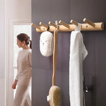 

Gluable and perforated hook bamboo coat hat stand modern creativity simple coat hanger bag rack bamboo furniture clothes rack