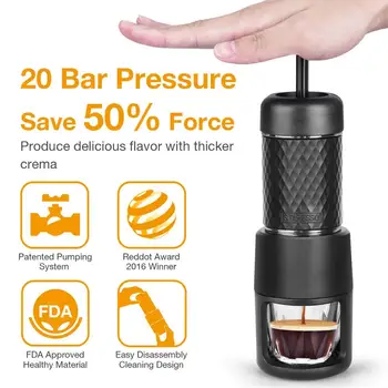 

15Bar Italian Coffee Machine Outdoor Portable Espresso Coffee Maker Hand Pressure Extraction Capsule Coffee Powder Dual-use
