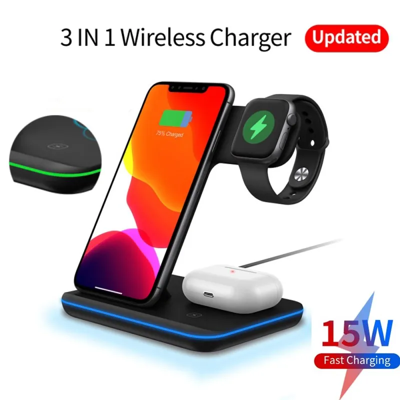 3 In 1 15w Wireless Charger For Apple Watch Iphone Air Pod Mobile Phone