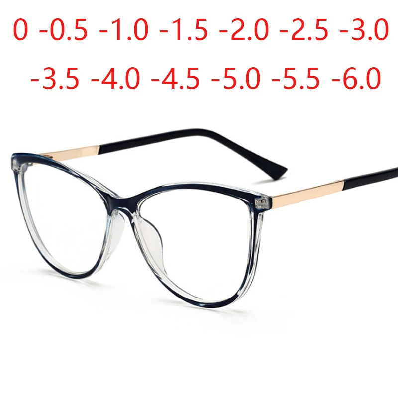 Blue Light Blocking Cat Eye Nearsighted Eyeglasses Spring Hinges Unisex