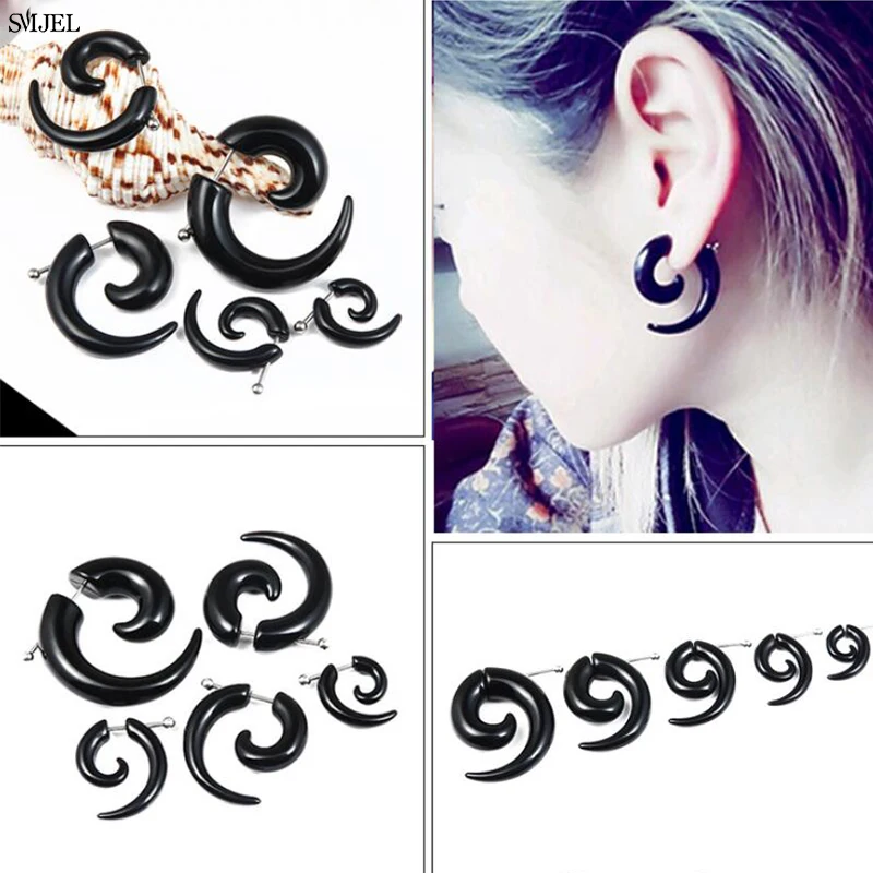 Punk Spiral Earrings Tapers Snail Ear Expanders Black 4/5/6/8/10 mm Body Jewelry Men Women Ear plug Piercing