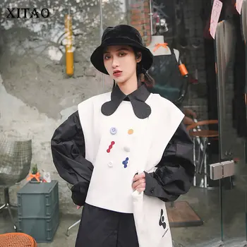 

XITAO Personality Plus Size Women Vest Button Decoration Fun Patterns Sleeveless Women Tops Fashion Wild Loose Trend XJ3870