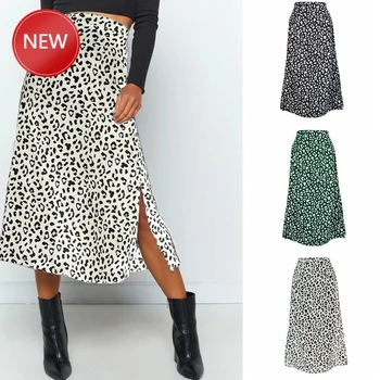 

Waisted Taille Rok Vrouwen Zomer Herfst Luipaard Lange Rokken 2020 Vrouwelijke Tweed Chiffon Rok Zwart Wit Groen Losse