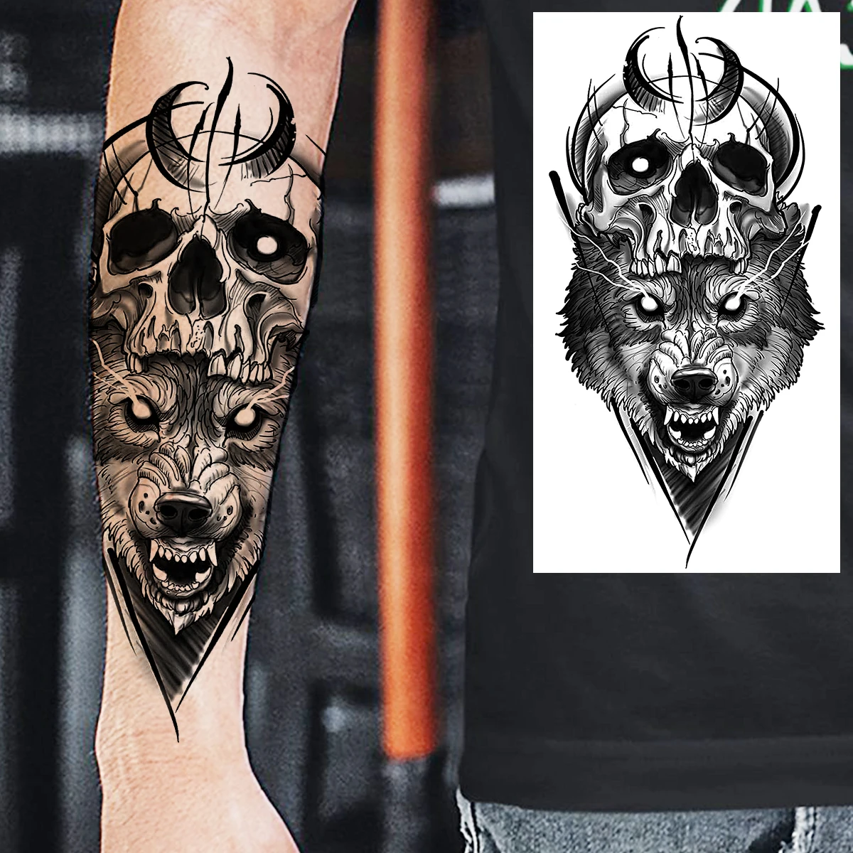 Black Vampire Temporary Tattoos For Men Women Realistic Wolf Lion Warrior Waterproof Fake Tattoo Sticker Forearm Tatoos Creative