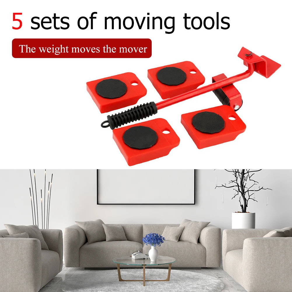 5Pcs Furniture Lifter Sliders Kit Profession Heavy Furniture Roller Move Tool Set Wheel Bar Mover Device Max Up for 100Kg/220Lbs-2