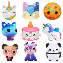 Jouets Squishy en forme de gâteau avec motif animal cerf pour enfant, jeu avec lente augmentation pour soulagement du Stress et compression en panda, licorne et cheval, jumbo, kawaii,