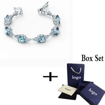 

2020 Fashion Jewelry SWA New Glorious Bracelet Delicate Charm Blue Square Decorative Crystal Ladies Bracelet Romantic Gift