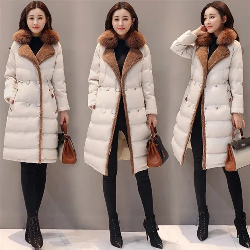 

2019 Winter New Style Korean-style Elegant Fox Fur Collar Cotton-padded Clothes WOMEN'S Medium-sized Hot Selling Cotton Coat Lam