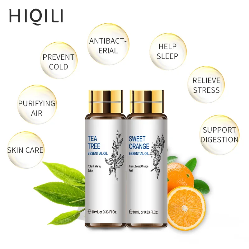 HIQILI Orange Tea Tree Essential Oils 10ML Diffuser Aroma Oil Eucalyptus Vanilla Bergamot Lemongrass Rosemary Chamomile Oil-3