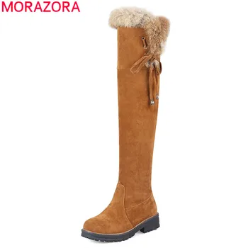 

MORAZORA 2020 big size 34-44 over the knee boots fashion keep warm snow boots low heel round toe winter women boots black brown