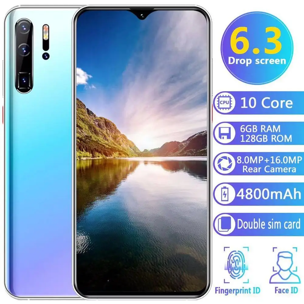 

NEW P30 PRO. Cross-border explosion models 6.2-inch large-screen smart phones. Face recognition, fingerprint recognition