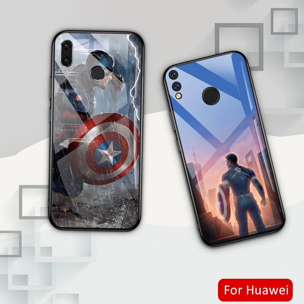 Чехол для Huawei Honor 10 стеклянный с изображением Капитана Америки 20i 8x Max 9i 9x pro V9 V10 V20