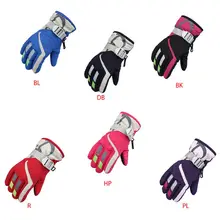 Для мальчиков и девочек Водонепроницаемый зимние лыжные перчатки с плотной подкладкой Теплая Верхняя одежда ветрозащитный для езды противоскользящие рукавицы с пряжкой