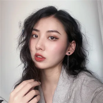 

S925 Silver Needle Elegant Black Crystal Delicacy Earrings New Style Long Tassels Earrings Ear Stud Fashion All-match 1098