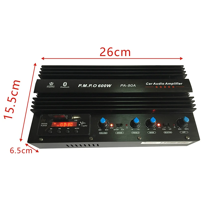 12V 600W Pa-90A 2-Channel Bluetooth Car Amplifier Audio Subwoofer Amplifier With Usb/Sd/Fm Display Function
