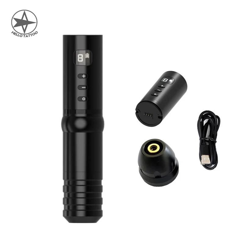 

Беспроводная Машинка для татуировок HELLO, 1800 мА ч, с литиевым аккумулятором, с двигателем без сердечника, с цифровым дисплеем