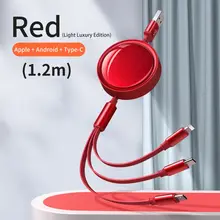  PINZHENG 120cm 3 In 1 USB Charge Cable For iPhone 12 Micro USB Type C Cable Retractable Portable Charging Cable For Samsung S9 