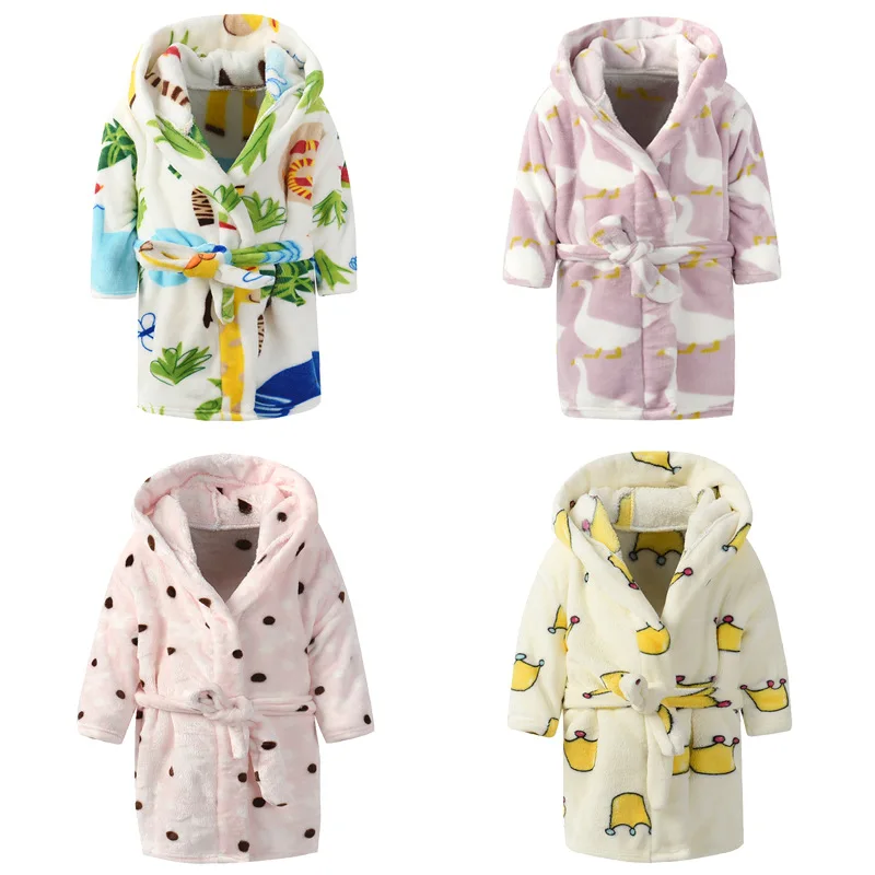 

Bathrobe Kids Flannel Cute Cartoon Print Winter Pijama Unicorn Boys Clothes Flower Girl Robe Children Bathrobes 2020 New