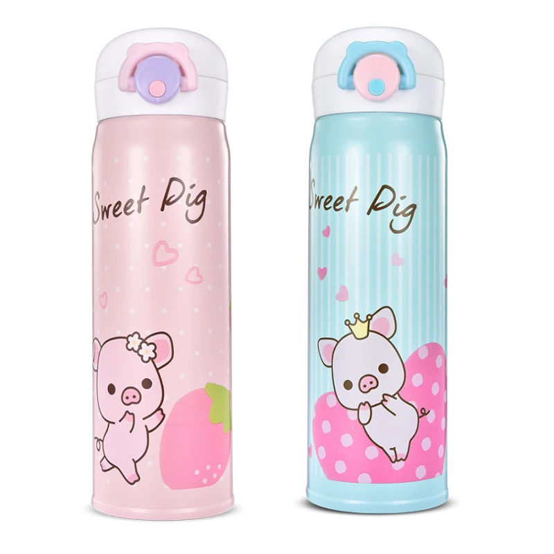 

VA STUDIO 350/500ml Pink Pig Adult/Children Vacuum Flasks Cute Cartoon Thermal Bottle Bouncing Cover Mug Gift Cup