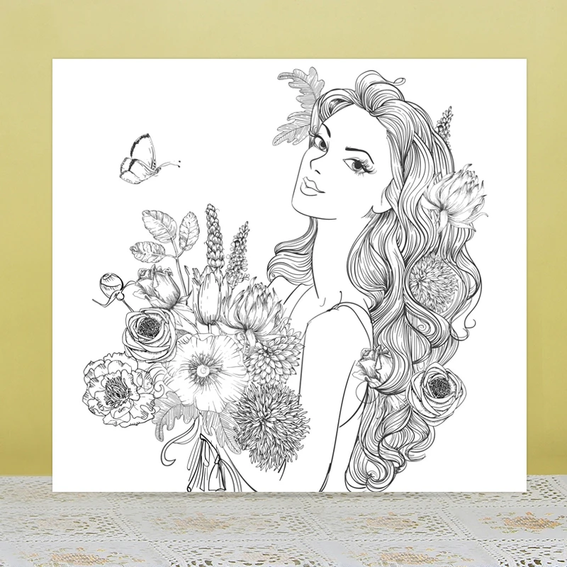 

ZhuoAng Long-Haired Girl Clear Stamps For DIY Scrapbooking/Card Making Decorative Silicone Stamp Crafts
