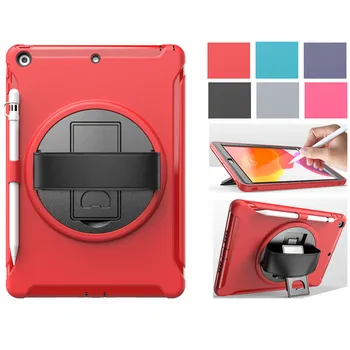 

Tablet Case For iPad 10.2 Case 2019 7th Gen With Pencil Holder Rotating Hand Strap Kickstand Shockproof Rugged Kids Cover