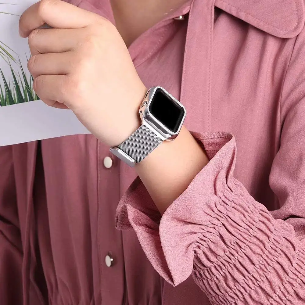 Шикарный чехол+ ремешок для Apple Watch ремешок 44 мм 40 мм Миланская петля Apple watch 5 4 3 2 iWatch ремешок 42 мм 38 мм браслет из нержавеющей стали