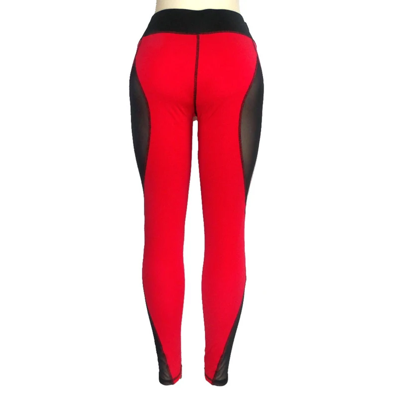 Сетчатые Лоскутные красные спортивные Леггинсы для спорта и отдыха, брюки для фитнеса, спортивная одежда с эластичной резинкой на талии, женские штаны для велоспорта длиной до щиколотки
