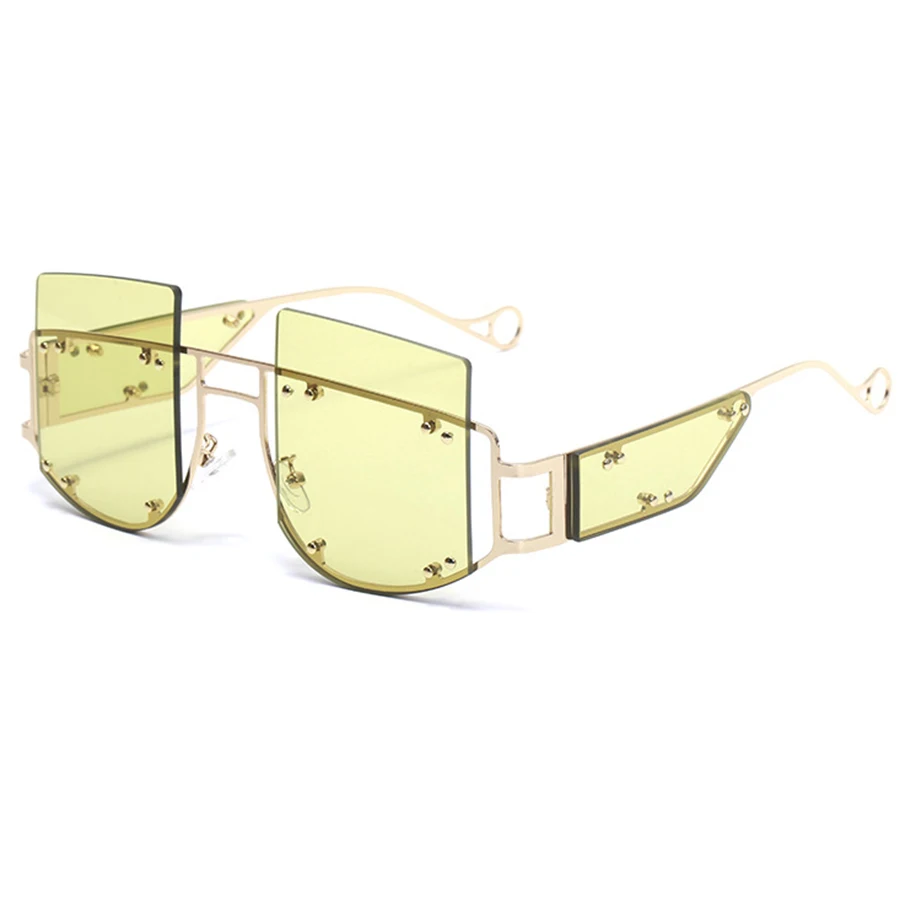 4 sunglasses Модные женские солнцезащитные очки больших размеров, дизайнерские Роскошные брендовые солнцезащитные очки, полуметаллическая оправа, квадратные мужские очки с заклепками, UV400 - Цвет линз: 4 sunglasses