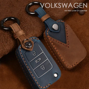 

Retro Genuine Leather Car Key Cover Case Bag For Volkswagen Passat CC POLO Golf J etta Tiguan Scirocco Beetle For Skoda