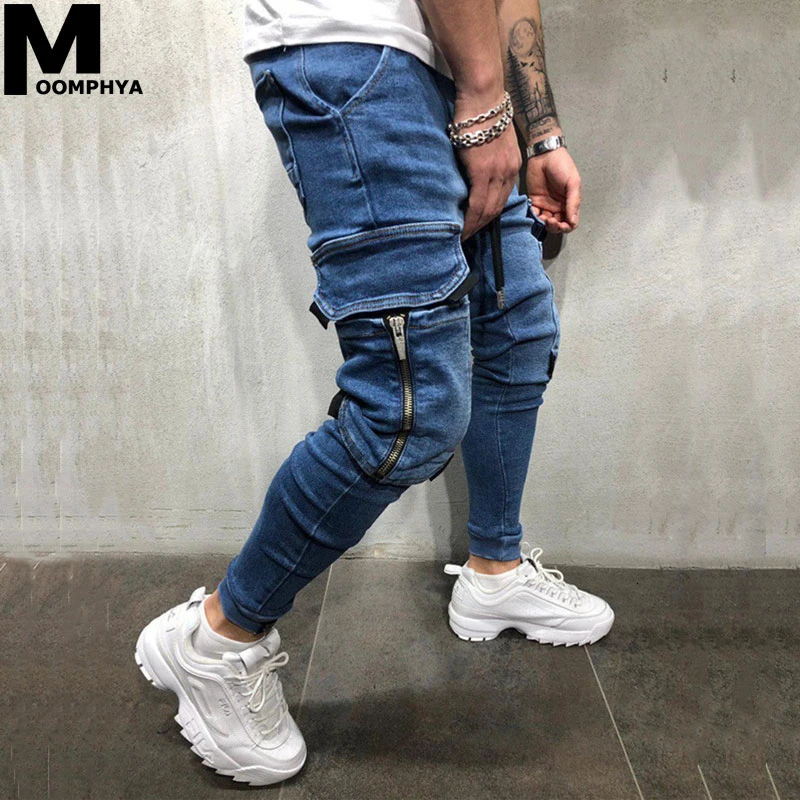 Moomphya Seite Taschen Jogger Jeans Dunne Jeans Manner Streetwear Herren Jeans 19 Denim Hosen Manner Hip Hop Manner Schwarze Jeans Jeans Aliexpress